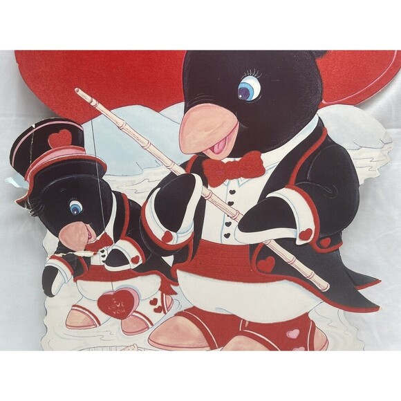 Vintage Valentine’s Day Die Cut Penguin Wall Decoration Hard To Find - Picture 4 of 12